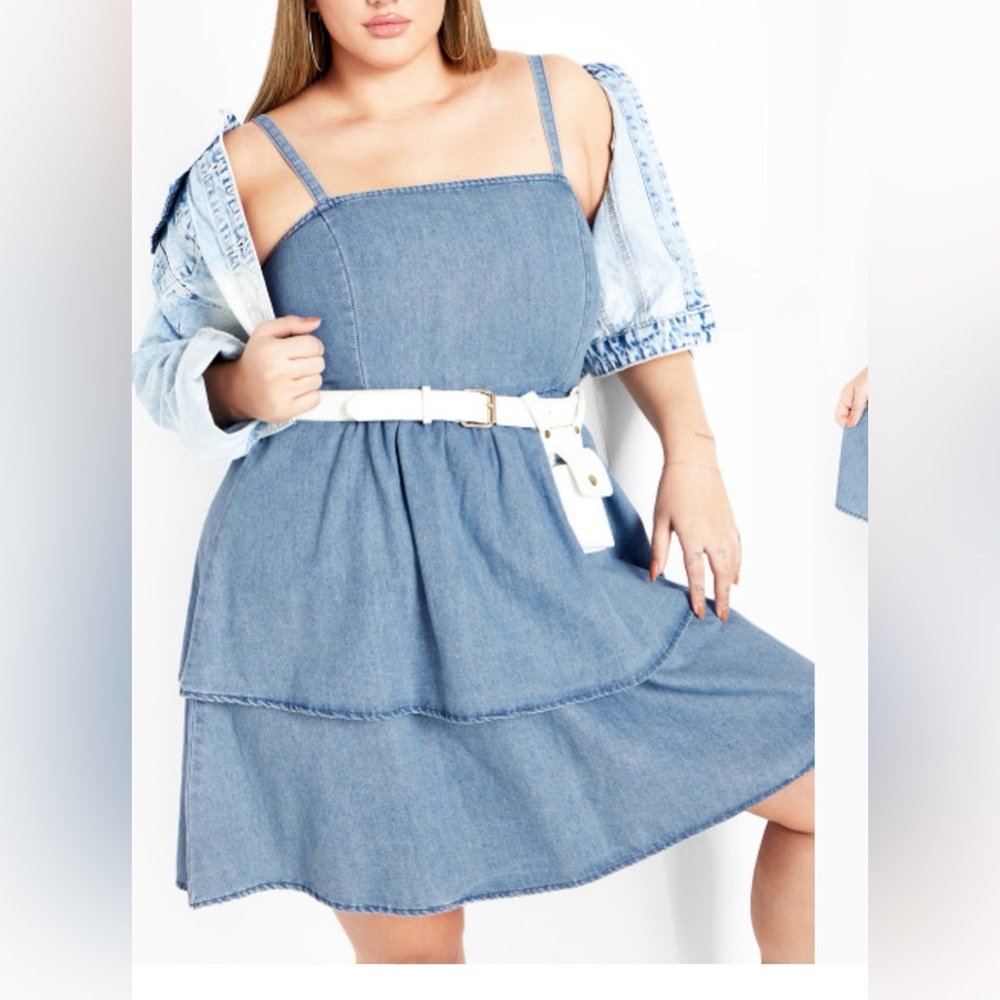 Mamiko Straight Neck Mini Denim Dress - light denim City Chic size S 16